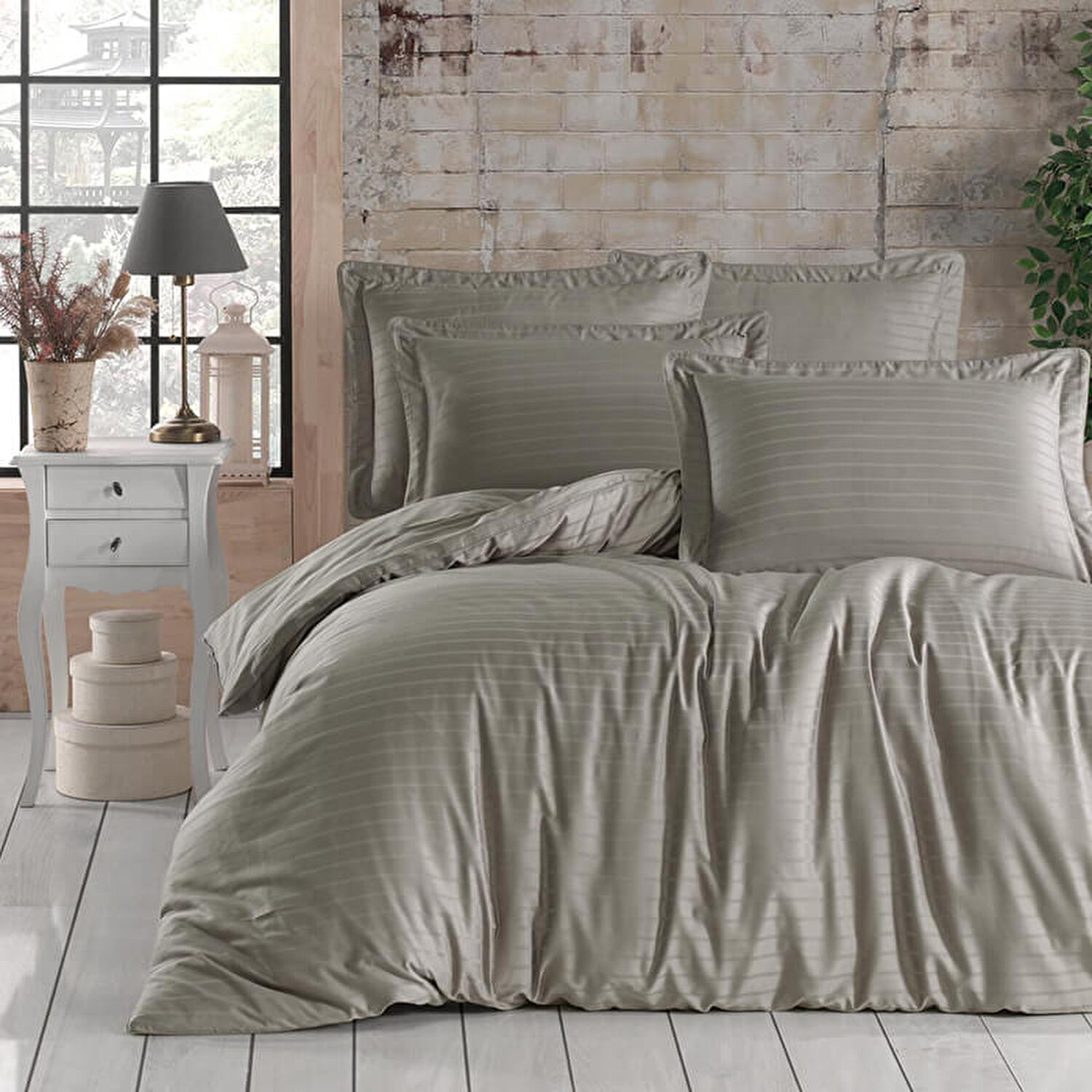 yatsan maison striped nevresim takimi toprak